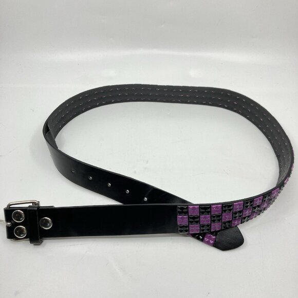 Y2K Studded Belt Checkered Checkerboard Purple Black Leather Emo Goth - Picture 2 of 7
